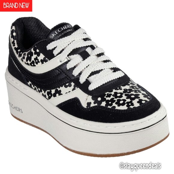 Skechers Shoes - Skechers Women's Black and White Floral Platform Sneakers